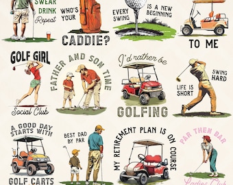 Golf PNG Bundle, Golfing PNG Bundle, Golf Sublimation Designs, Golf Print Designs, Golf Cart PNG, Golf Clip Arts - Instant Download