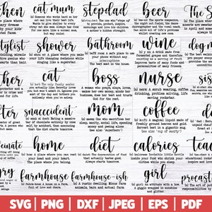 Ensemble SVG définition amusante | Définitions drôles Couper des fichiers |  Définitions drôles SVG | Cricut - Silhouette - Scan N Cut - Impression - Découpe