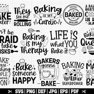 Pacote SVG de panificação | Baker SVG, Pacote de panificação Svg, Cozinha Svg, Citações de avental, Pegador de panela Svg, Assando Png, Citações de culinária