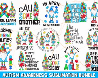 Autismesublimatiebundel | Autisme png | Autismebewustzijn, png | Autisme shirtontwerpen | Autismemaand: png-sublimatiebundel
