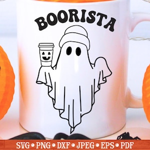 Boorista Ghost With Coffee SVG, Barista Halloween Svg, Halloween Coffee SVG, Halloween SVG, Ghost Coffee Svg, Halloween Cafe Svg,