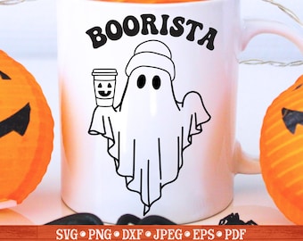 Boorista Ghost With Coffee SVG, Barista Halloween Svg, Halloween Coffee SVG, Halloween SVG, Ghost Coffee Svg, Halloween Cafe Svg,
