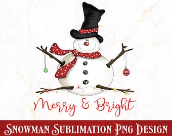 Merry And Bright PNG, Snowman Sublimation Design, Christmas Wine PNG, Snowman PNG, Christmas Snowman Png, Christmas Sublimation