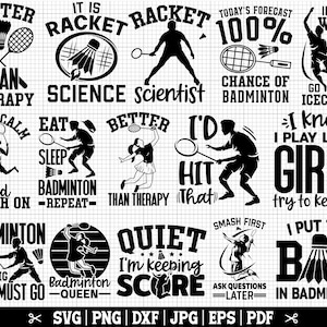 Badminton SVG Bundle, joueur de badminton SVG, badminton citations Svg, badminton Cricut Svg, Svg de volant, téléchargement immédiat