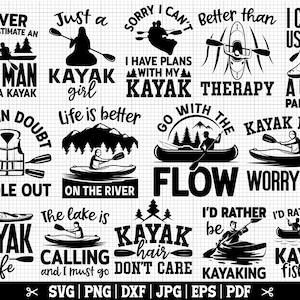 Paquete SVG de kayak, paquete SVG de kayak, SVG de kayakista, citas de kayak Svg, Kayak Cricut Svg, Deportes acuáticos Svg, Descarga instantánea