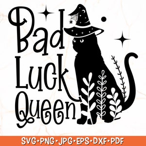 Bad Luck Queen SVG, Gatto Halloween SVG, Gatto Nero Svg, Gatto Bandana SVG, Gatto di Halloween Svg, Dolcetto o scherzetto Svg, Download istantaneo