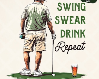 Malas palabras con swing, bebida repetida, PNG / Golf PNG, Golfista PNG, Golf y cerveza Png, Cita divertida de golf, Camiseta de golf divertida, Sublimación de golf