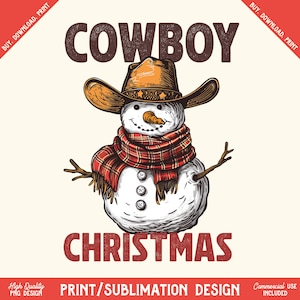Sublimation de Noël de cow-boy, téléchargement immédiat, Western Christmas Png, bonhomme de neige, impression chemise de Noël rétro, sublimation de cow-boy