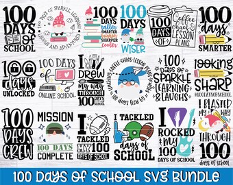 Paquete SVG de 100 días de clases / Paquete SVG de gnomos escolares / Archivos de corte de 100 días de clases: frases, citas, archivos de corte, imprimibles, Cricut