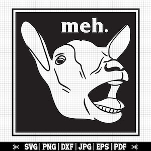 Könnte beinhalten: Schwarzweiß-Illustration eines Ziegenkopfes mit offenem Maul, der "meh" sagt. Das Bild ist vor einem schwarzen Hintergrund mit weißem Rand.