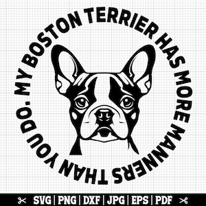 Grappige Boston Terrier SVG voor Cricut Silhouette, Boston Terrier gezicht Svg, American Gentleman Svg - Instant Download