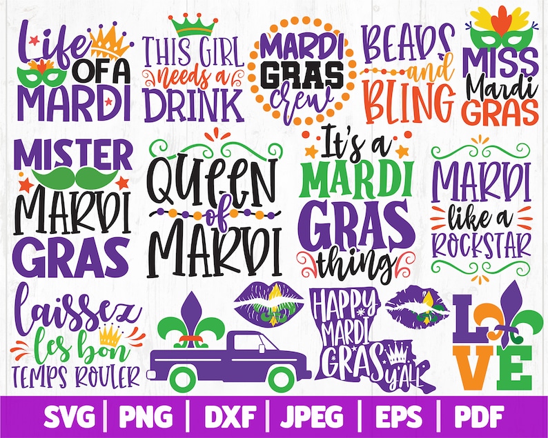 Mardi Gras SVG Bundle, Mardi Gras Parade SVG, Mardi Gras Carnival SVG, Louisiana Svg, Mardi Gras Quotes - Sayings | Cricut - Silhouette image 1
