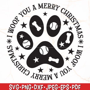 I Woof You Merry Christmas SVG | Christmas Dog  SVG | Dog Elf SVG | Christmas Dog Bandana Svg | Christmas Dog Paw Svg