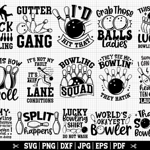 Bowling SVG Bundle, Bowling SVG PNG, Bowler Svg, Bowling Quotes Svg, Bowling Cricut Svg, Bowling Ball Svg, Instant Download