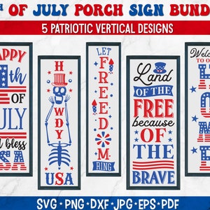 Lot d'enseignes de porche du 4 juillet | 4 juillet SVG | Signes patriotiques de porche vertical SVG | Porche du 4 juillet SVG | Panneaux de bienvenue patriotiques