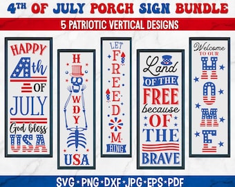 4th Of July Porch Sign Bundle | 4th Of July SVG | Patriotic Vertical Porch Signs SVG | July 4th Porch SVG | Patriotic Welcome Signs