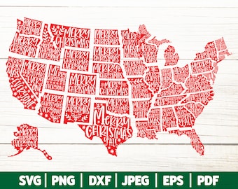 49 Merry Christmas States Bundle SVG, USA Christmas States SVG Bundle - Christmas States Cut Files - American States Christmas
