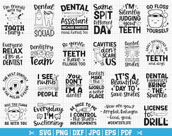 Pacchetto SVG per dentisti, Pacchetto dentista in formato SVG, Assistente dentale in formato SVG, PNG per dentisti, Igienista dentale in formato SVG, Uso commerciale - Download immediato