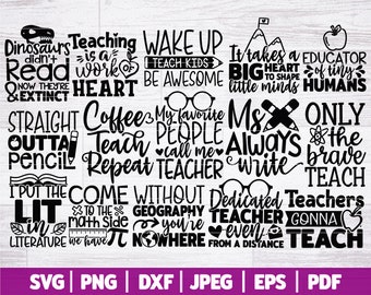 Paquete SVG para maestros, Paquete SVG para la vida de maestros, Paquete SVG para educadores, 100 días de clases en SVG, Maestro en cuarentena en SVG/SVG, DXF, PNG, EPS, PDF, JPG