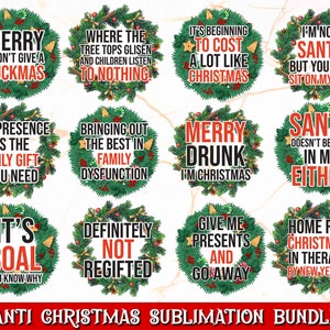 Paquete de sublimación navideña sarcástica / Anti Navidad Png, Navidad divertida Png, Jurando Navidad Png, Diseños navideños atrevidos