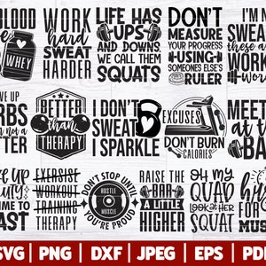 ジム バンドル SVG | フィットネス バンドル SVG | ジム SVG | フィットネス SVG | ワークアウト バンドル SVG | ジムの名言 - 格言 - カット ファイル | Cricut - シルエット