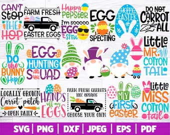 Paquete de Pascua SVG / Pascua SVG / Paquete de archivos de corte de Pascua / Gnomos de Pascua SVG / Paquete de búsqueda de huevos de Pascua Svg / Letreros de mercado de Pascua / Svg Dxf Png