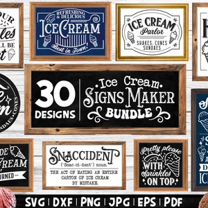 Paquete de helados SVG / Paquete de letreros de helado, Paquete de letreros SVG de verano, Heladería SVG, Citas sobre helados - Refranes
