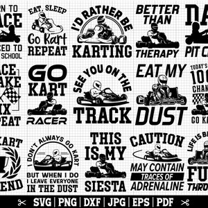 Pakiet Go Kart SVG, Pakiet Go Karting SVG, Kart Racer SVG, Cytaty Go Kart SVG - Natychmiastowe pobieranie