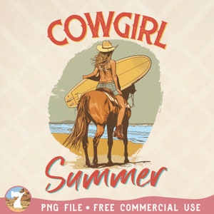 Cowgirl Summer PNG, Beach Cowgirl PNG, Coastal Cowgirl Png, Beach Girl Design, Summer Western Png, Retro Surf Western PNG - Commercial Use