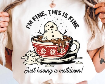 Grappige kerstsneeuwpop, PNG: retro ontwerp met warme cacao (digitale download)
