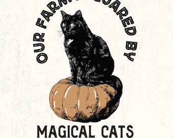 Chat noir drôle Halloween PNG | Conception de sublimation de sorcière rétro, graphique d'Halloween vintage ferme de citrouilles, chat de sorcière PNG