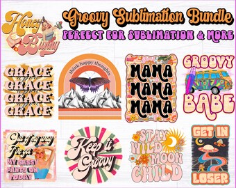 Groovy Sublimation Bundle | Hippie Sublimation Designs | Retro PNG Sublimation Bundle | Groovy PNG | Retro PNG | Sublimation Transfers