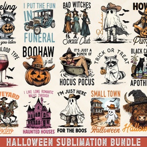 Lot de sublimation Halloween cow-boy | Bundle PNG Halloween rétro, lot de chemise Halloween, effrayant, western, sorcière - téléchargement numérique
