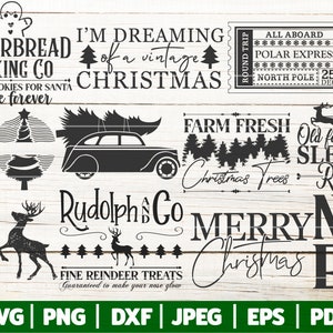 Paquete SVG navideño vintage: camión de granja, reno y Noel (archivos digitales)