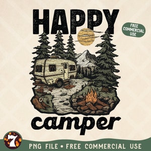 Happy Camper PNG | Camping Sublimation PNG, Camping Shirt PNG, Camper Sublimation Png, Retro Camping Png - Printable Design
