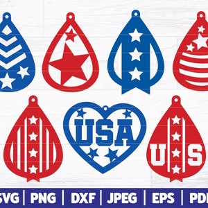 4. Juli Ohrringe SVG | Vierter Juli Ohrringe Bundle | Tag der Unabhängigkeit Ohrringe | Merica Ohrringe SVG bündeln | Svg Dxf Png Jpg Eps Pdf