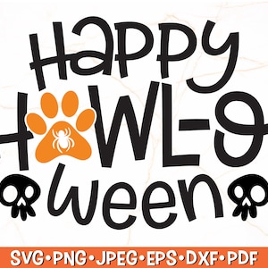 Fröhliches Howl-O Ween SVG | Hund Halloween SVG, Halloween Hund Bandana, Süßes oder Saures SVG, Herbst Hund SVG - Instant Download