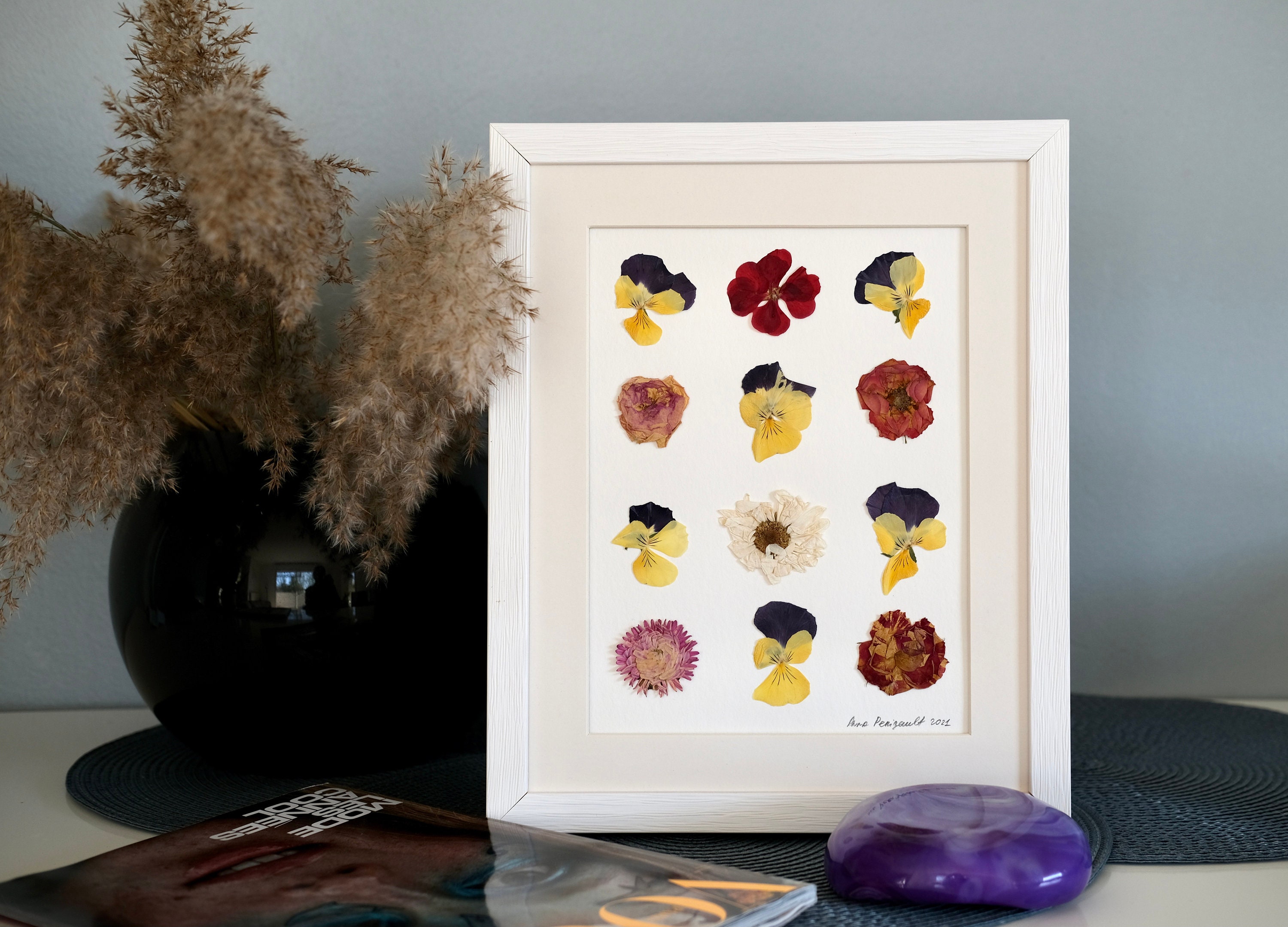 Décor Esthétique de Salle Fleur, Pansies Pressées Réelles, Jour Mères, Cadeau Mère, Cadre Maman, Pou