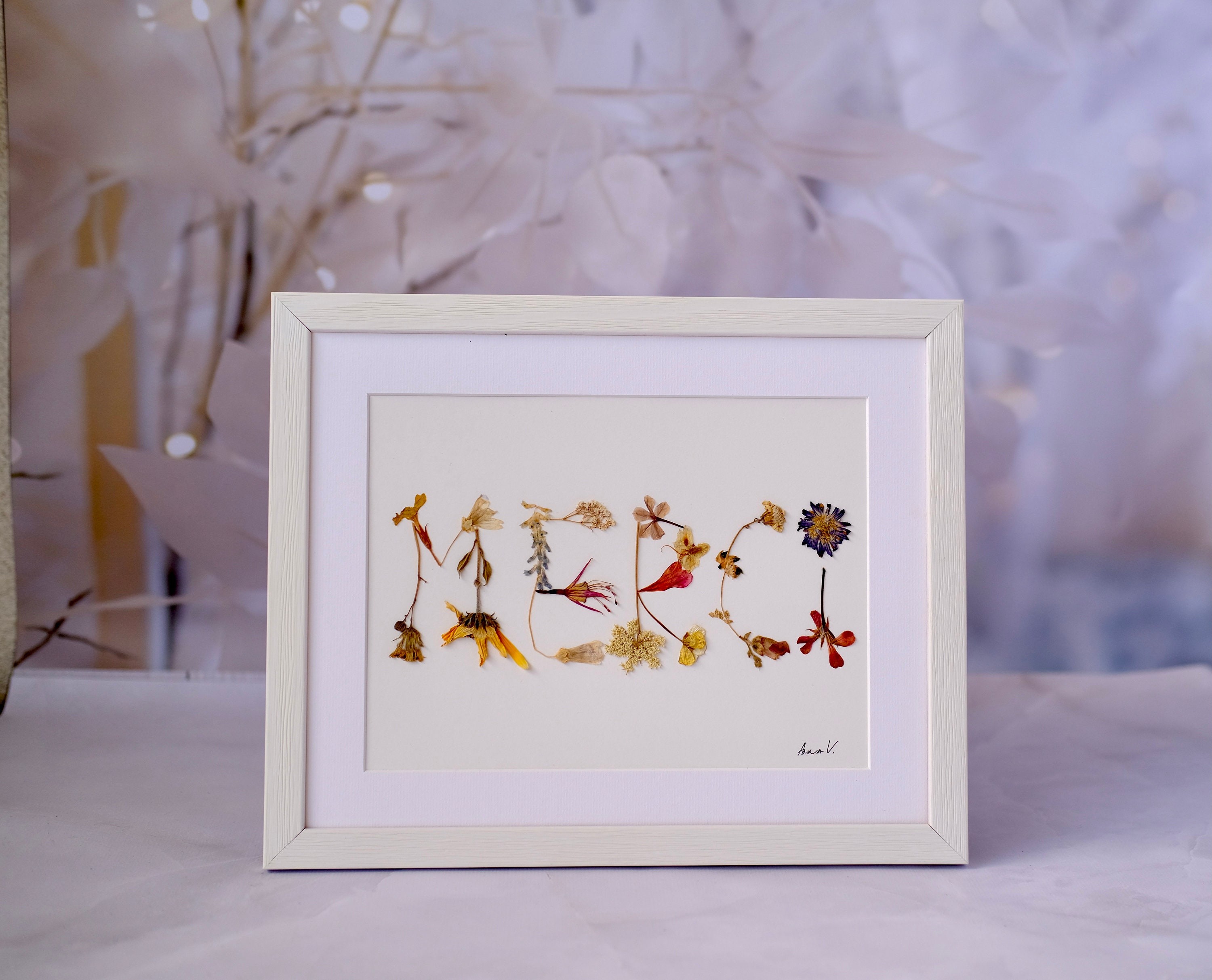 Idée Cadeau Le Jour de Noël, Décoration Murale Personnalisée Fleurs Pressées, Cadeau Maman, Cadeau P