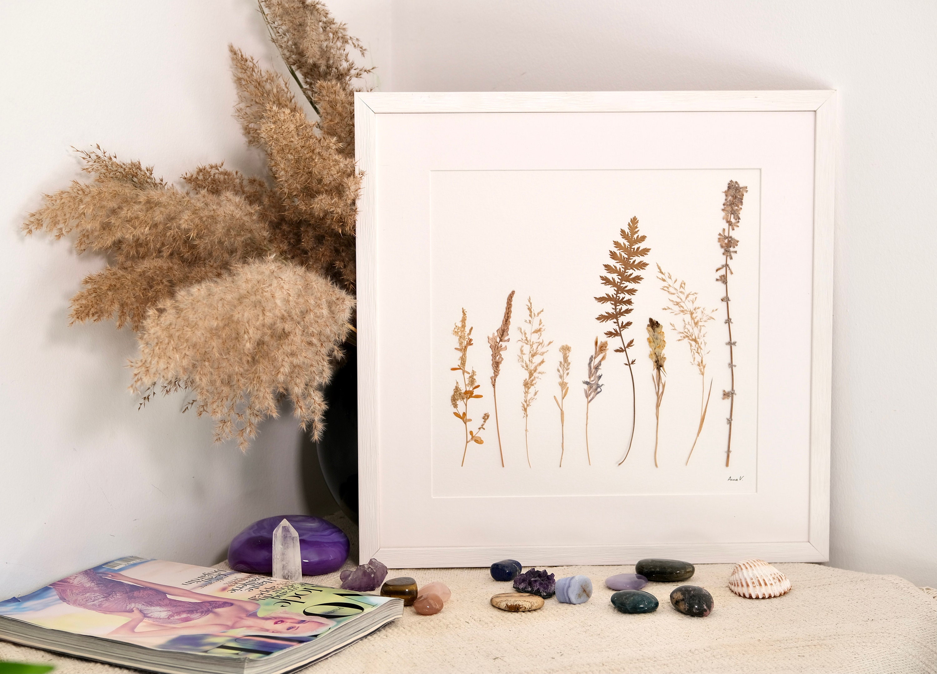 Art Pressé de Fleurs Sauvages, Cadre Fleur d'herbier, Décor Mur d'art Fleur, Sauvages Pressées Encad