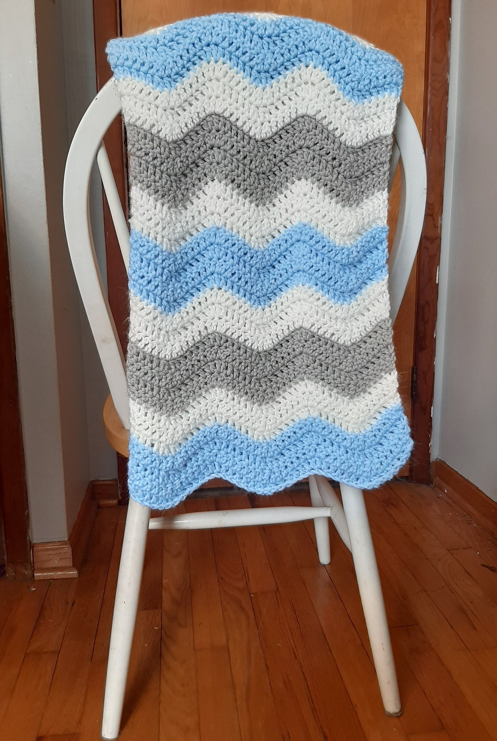 Crochet Baby Blanket Blue and Gray Ripple Etsy UK