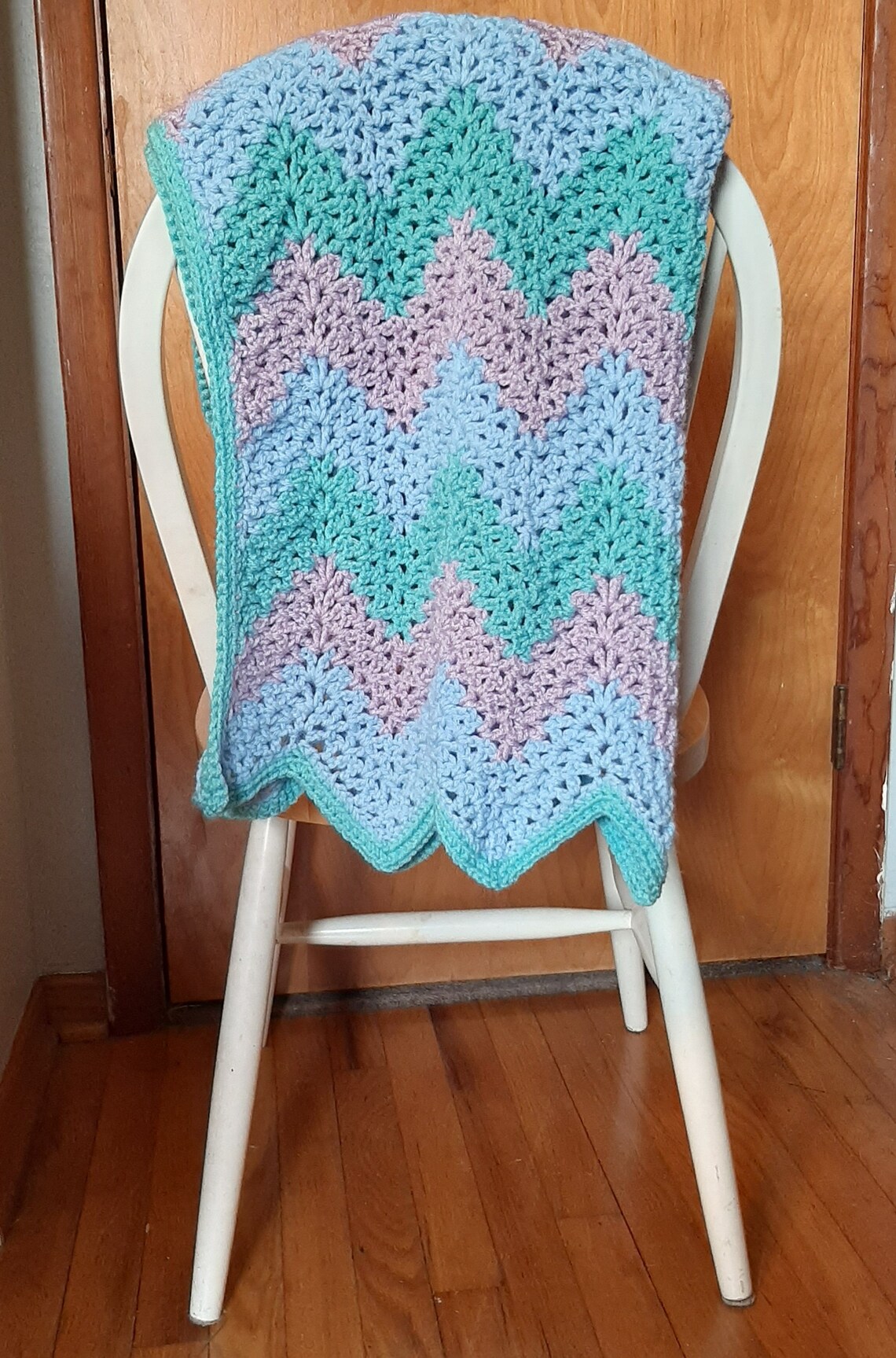 Crochet Baby Blanket Lacy Vstitch Chevron Etsy