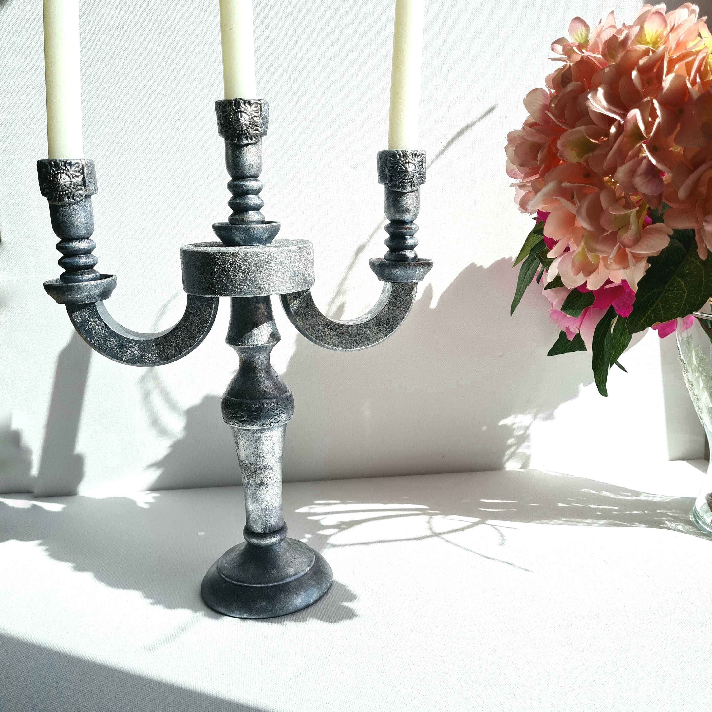 Gothic silver candle holder 3 arm candelabra Victorian candle Etsy