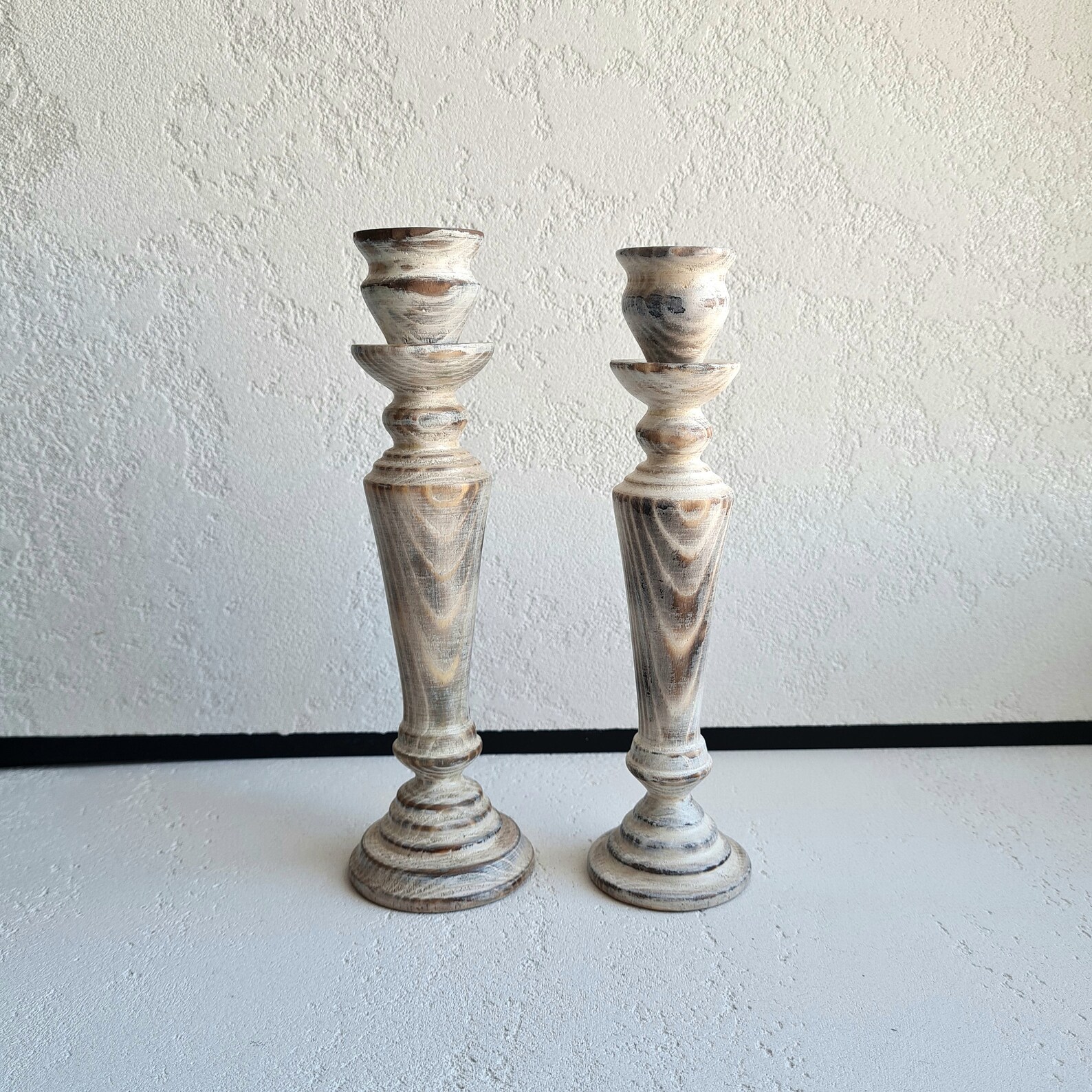 Pair candle holders White wash candle holders Small candle Etsy