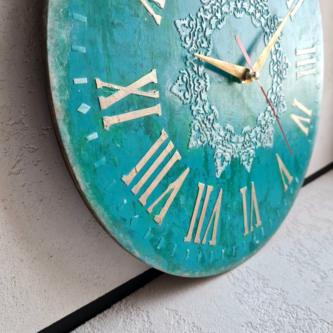 Teal clock 12 inch wall clock Antique clocks for wall Roman Etsy