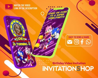 Sonic Birthday Video Invitation, Editable Template