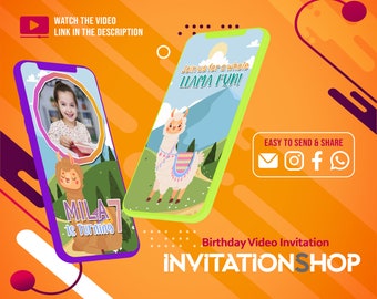 Llama Fun Birthday Video Invitation, Girl Birthday Party