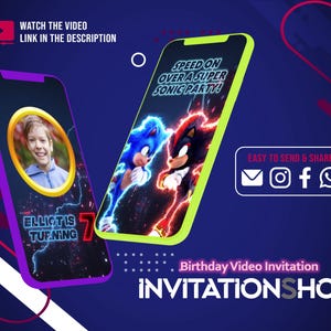 Sonic 3 le film, Sonic l'hérisson, invitation à une fête d'anniversaire, invitation d'anniversaire Knuckles, invitation d'anniversaire de Sonic, invitation animée