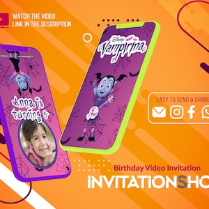 Vampirina, Vampirina birthday, Vampirina invitation, Vampirina digital invitation, birthday girl, video invitation, birthday invitation