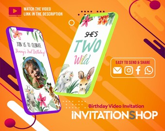 Safari Animals Birthday Video Invitation, Two Wild Girl (Electronic)